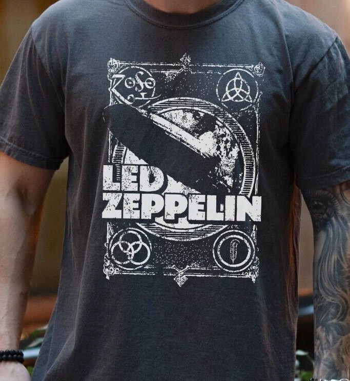 Led Zeppelin 1969 Debut Album T-Shirt on Vintage Black Comfort Colors 1717 Tee gallery