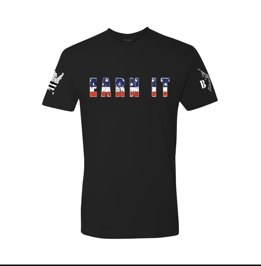Mens Earn It T Shirt Black Graphic Design Size Large