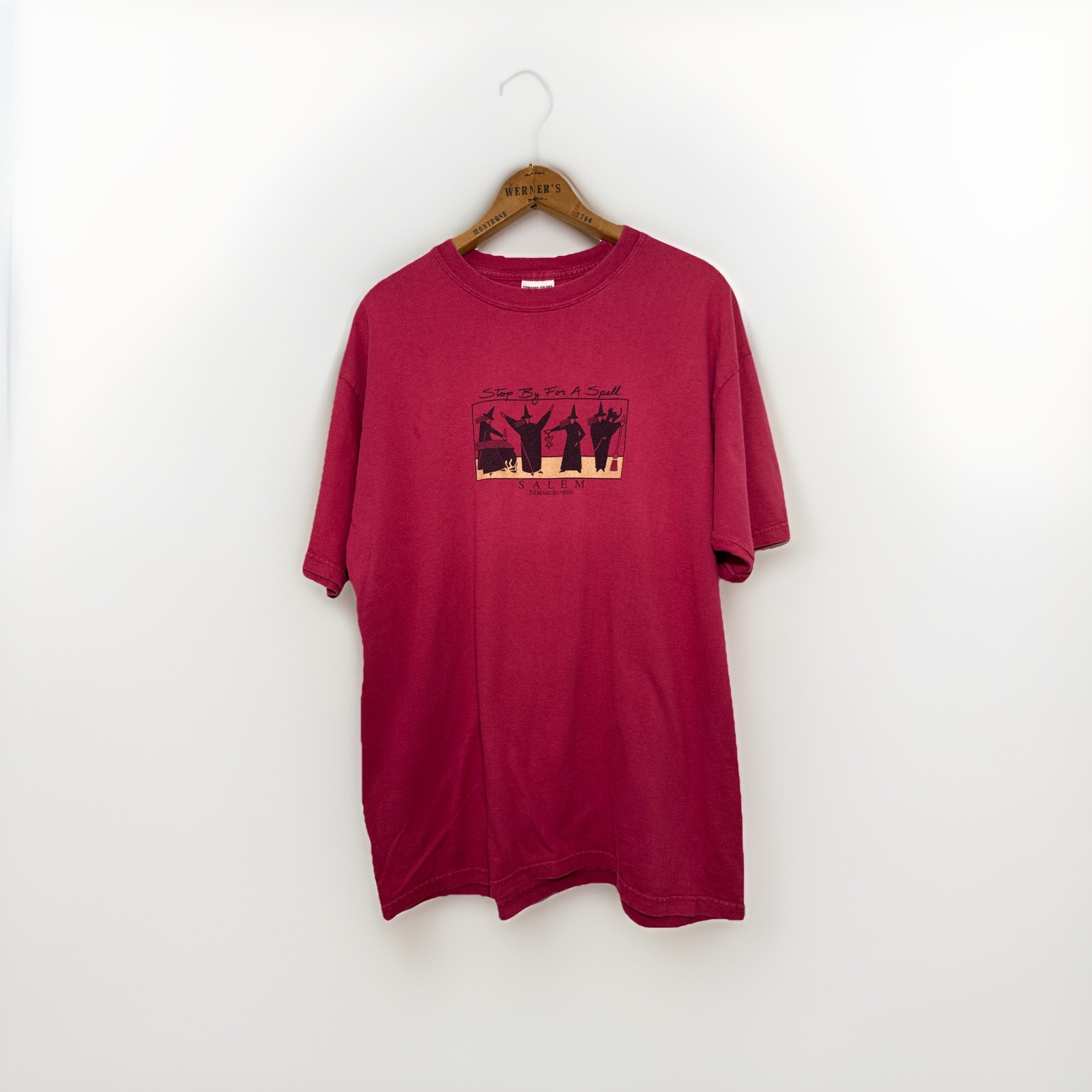Vintage Salem Massachusetts Witch T Shirt “Stop By For A Spell” Red Sz L