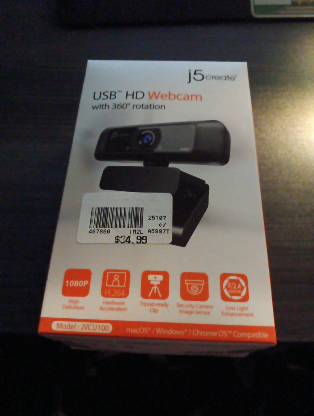 j5create JVCU100 USB HD Webcam with 360° Rotation -Black