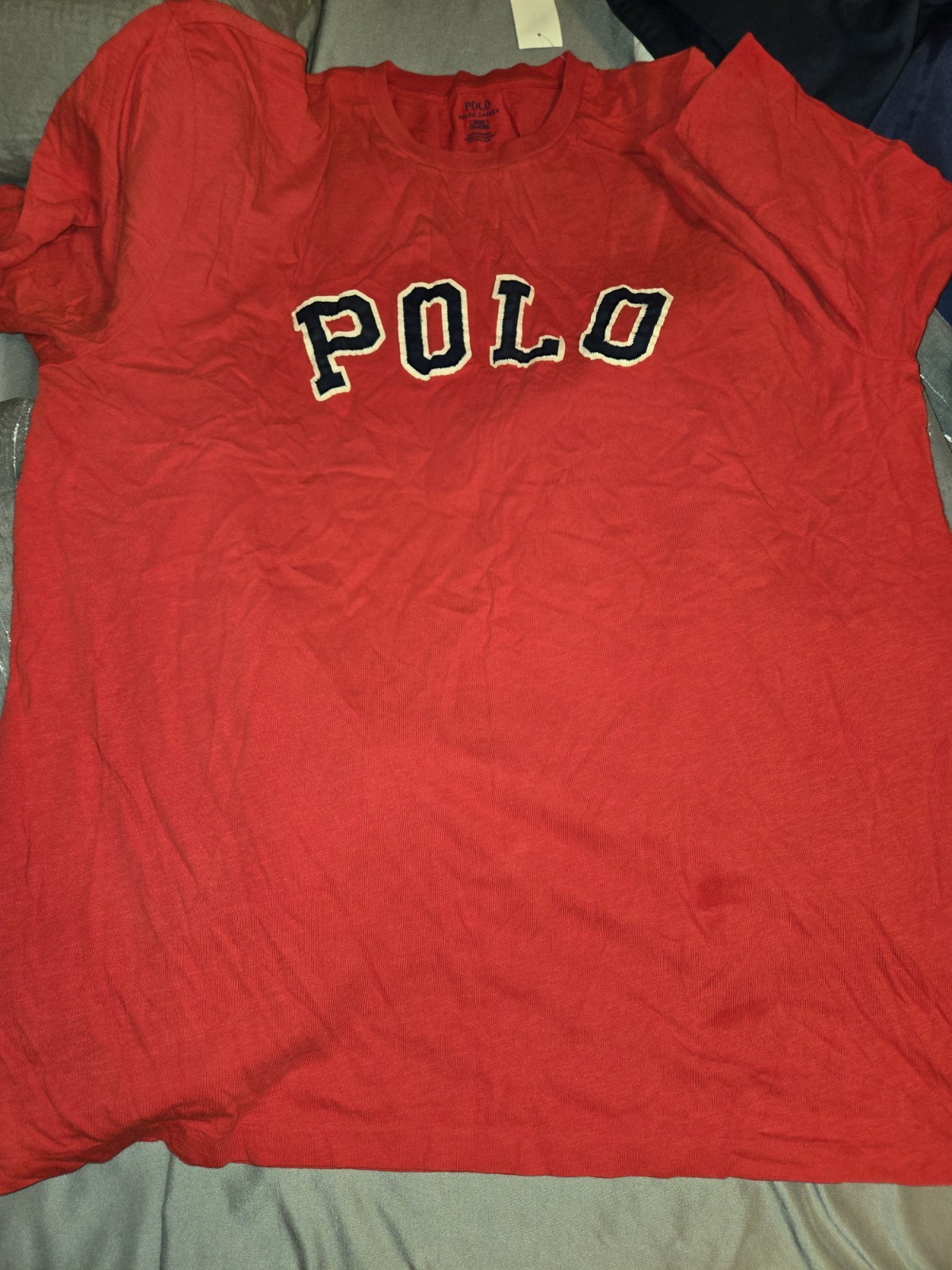 Polo Ralph Lauren T Shirt - Red Spell Out Embroidered - XLT Small Stain gallery
