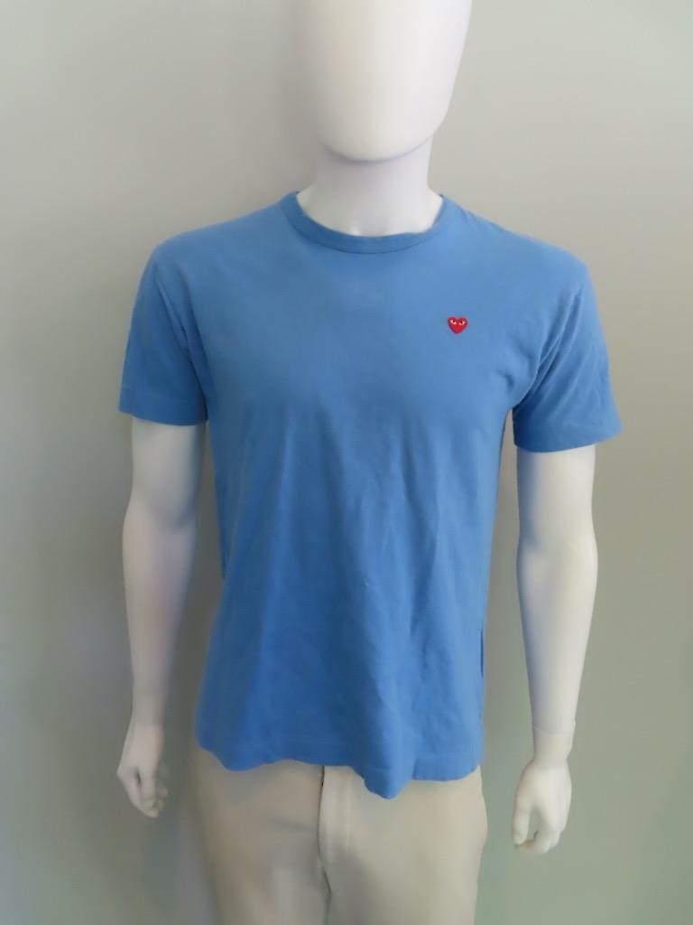 PLAY Comme des Garcons Blue Short Slv/Red Heart Patch Mens T-Shirt Size L gallery