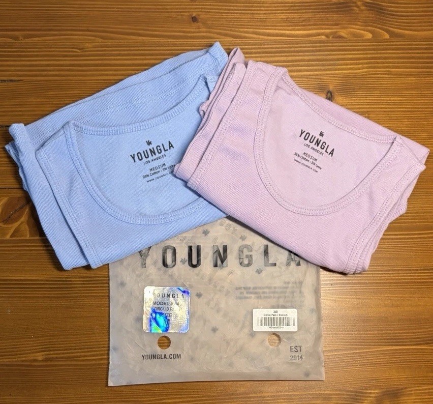 YoungLA Wife Lovers 2 Pack Solid Pink Purple Sleeveless Tanks Size M Orchid Gym gallery