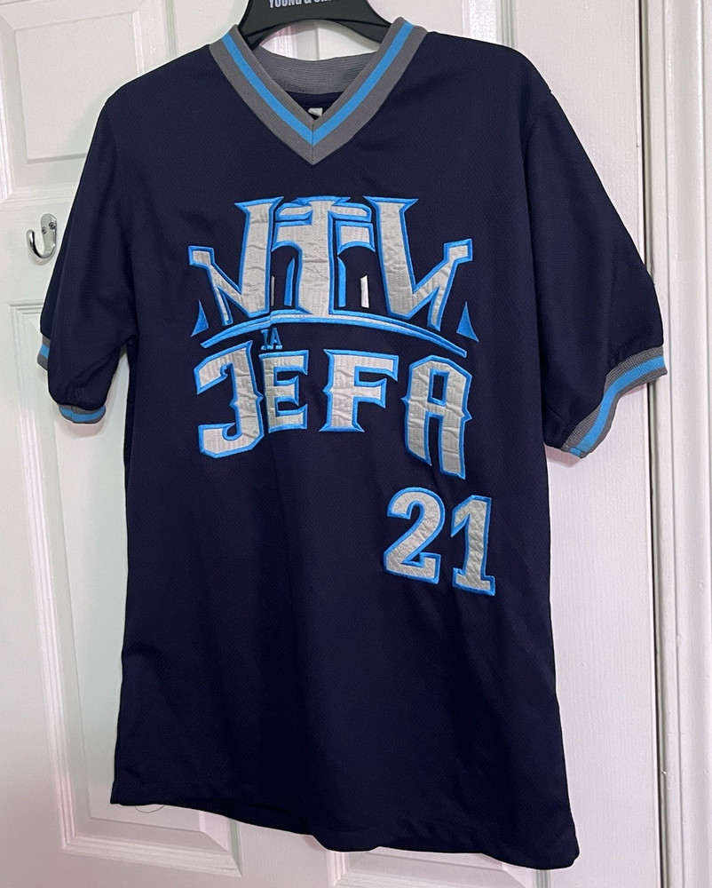 Young & Chic Nitty Jeffa 21 #21 Navy Mesh V-Neck Jersey T-Shirt Men’s L