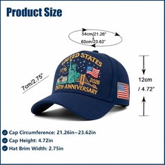 250th Anniversary USA Hat, Adjustable Embroidered Patriotic Retro Washed Base…
