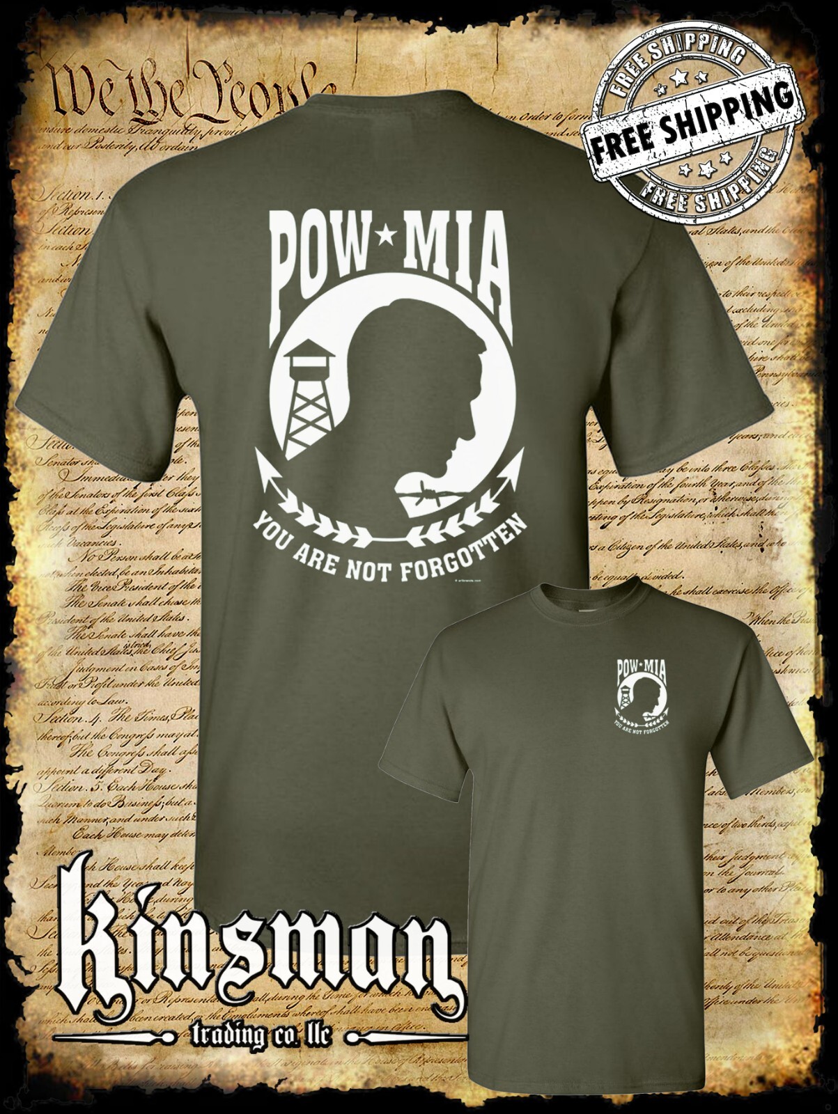 POW - MIA 2-Sided T-Shirt / USA Veteran Marine Army Navy Military gallery
