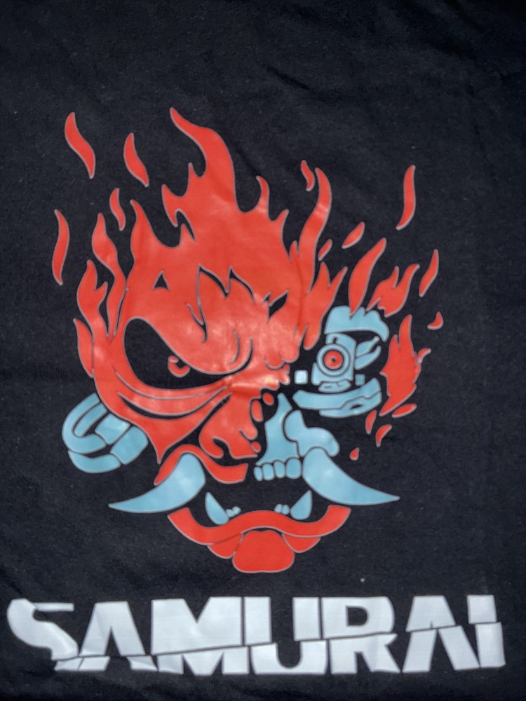 Men’s Black Samurai Graphic Print Crew Neck Short Sleeve Cotton T-Shirt, XL