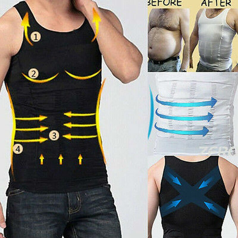 New Men's Slimming Body Shaper Compression T-Shirt Round Neck Short Sleeve Top gallery