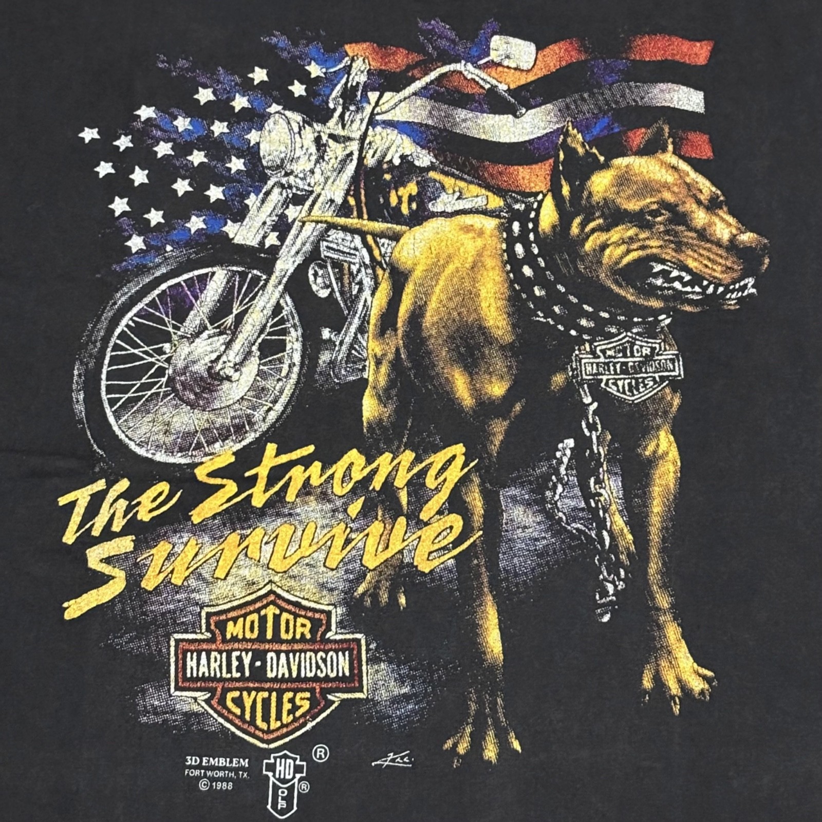 1988 Harley Davidson 3D Emblem The Strong Survive Bulldog Eagle XL Shirt REPRINT gallery