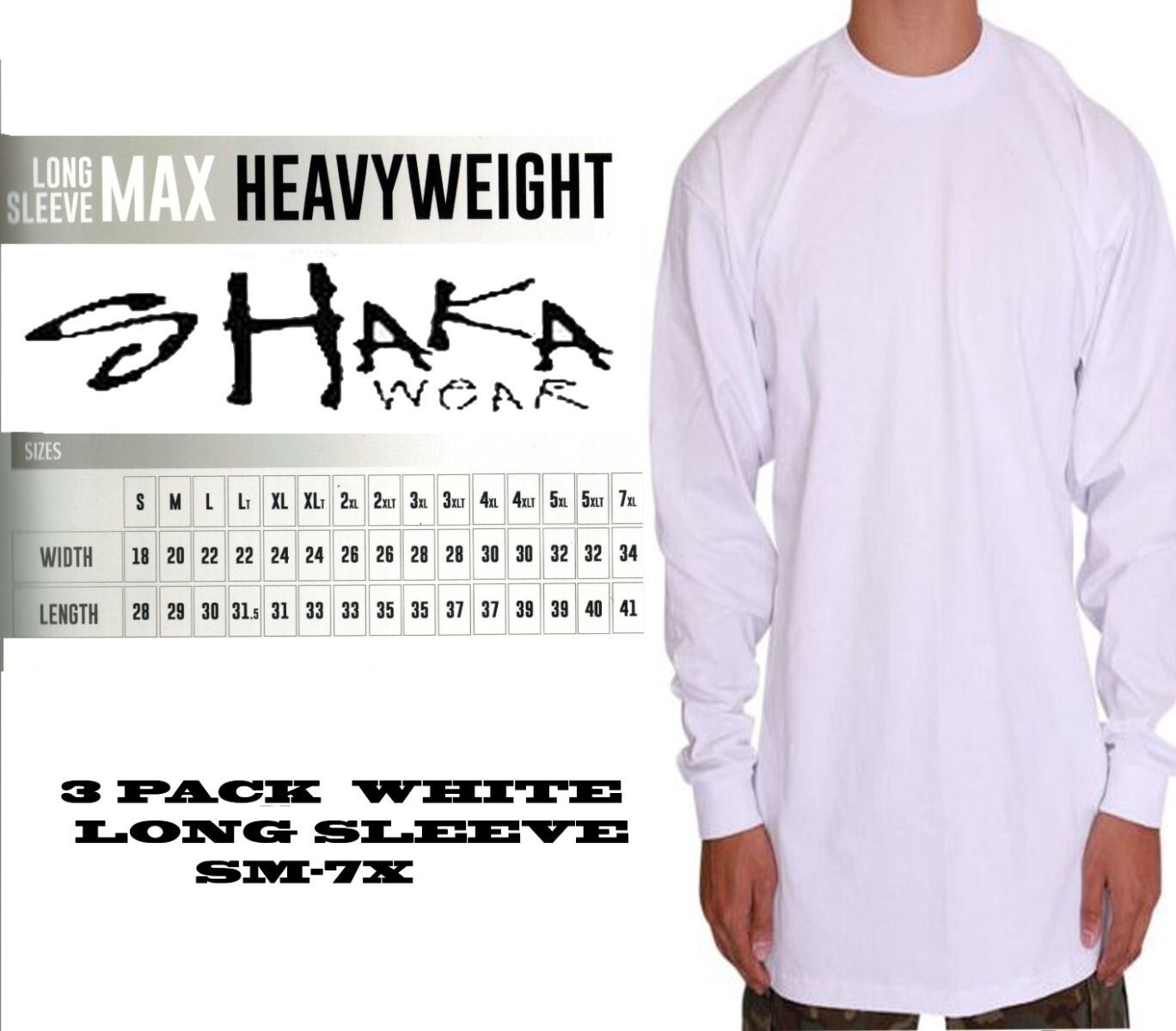 3 PACK Shaka Wear Mens Max Heavyweight Long Sleeve T-shirt White Basic Plain gallery