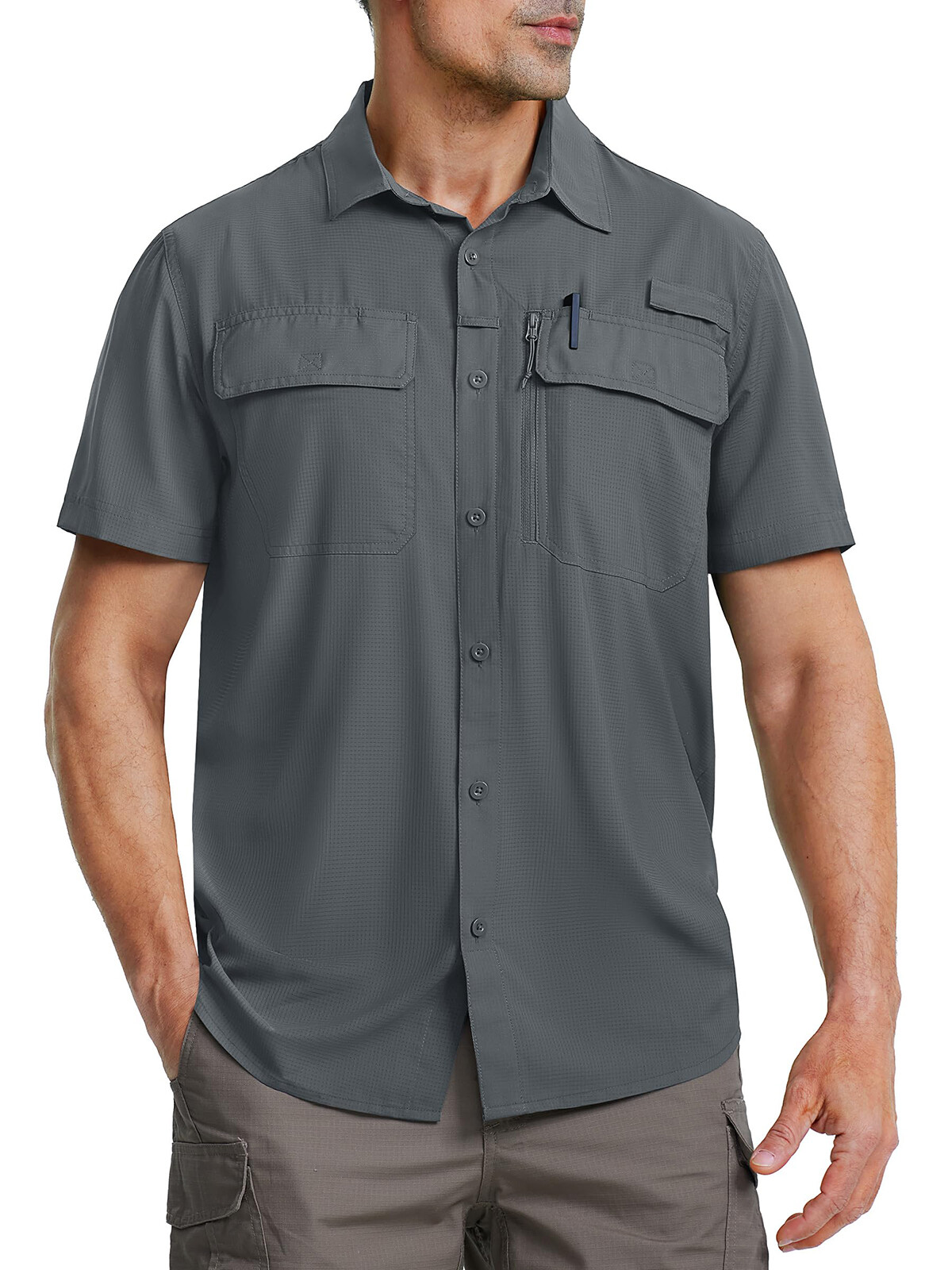 Mens Fishing Shirt Cool Hiking Button Up Quick Dry Short Sleeve UPF50+ Sun Shirt gallery