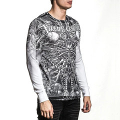 Xtreme Couture by Affliction Men’s Thermal Shirt CATACOMBS Skull Biker White
