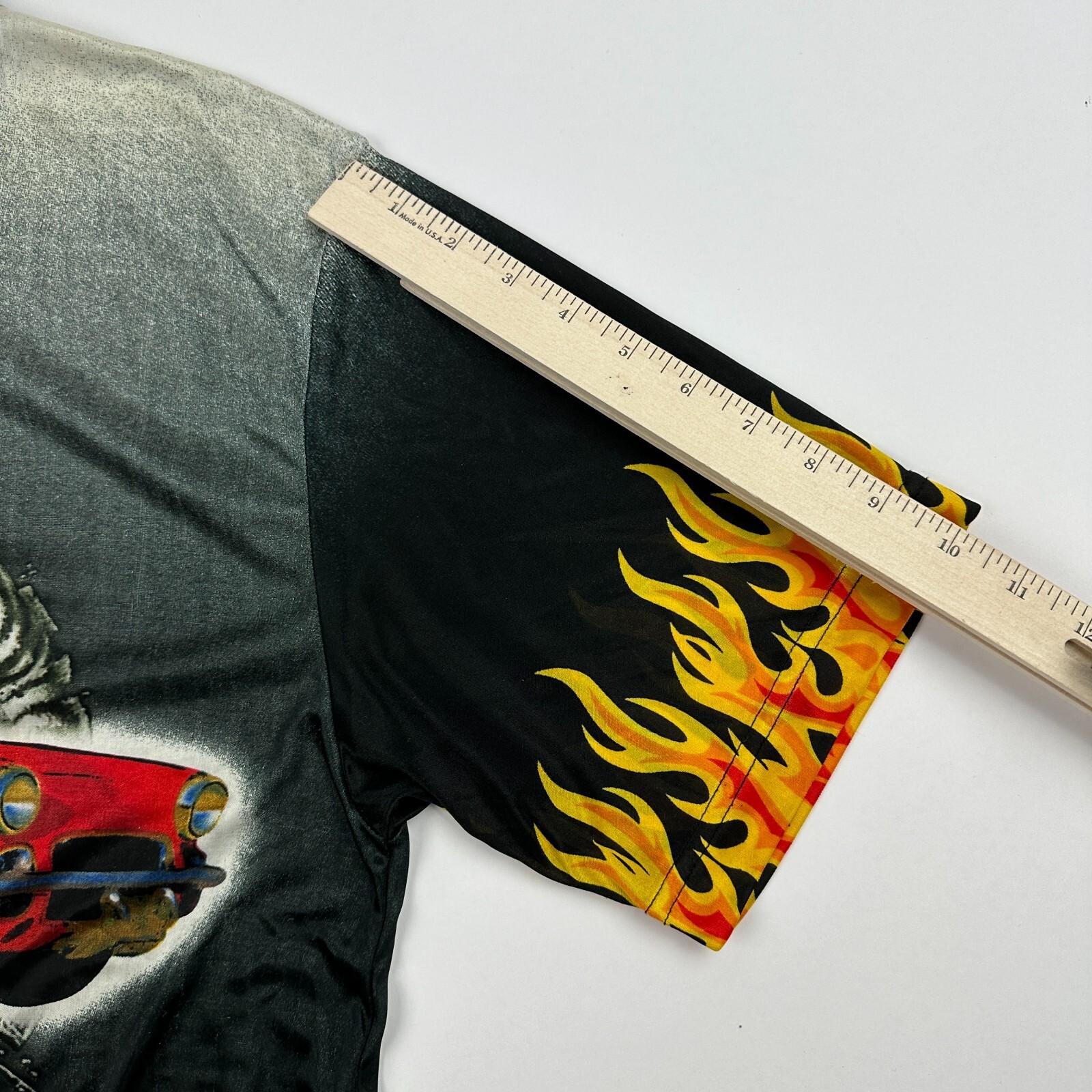VTG Y2K No Boundaries Sheer T-Shirt S/S Car Flames Gasoline Tiger Sz M Polyester gallery