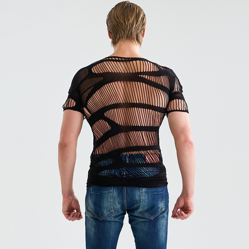 Trendy Men's Hollow Out Mesh T Shirts with Short Sleeves and O Neck Design gallery