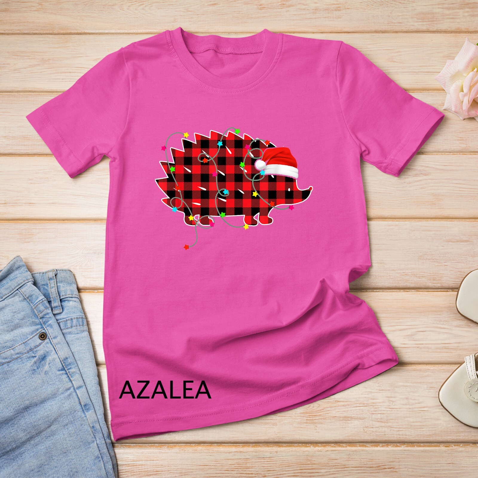 Funny Hedgehog Christmas Tree Red Plaid Xmas Animals Lover Unisex T-shirt gallery