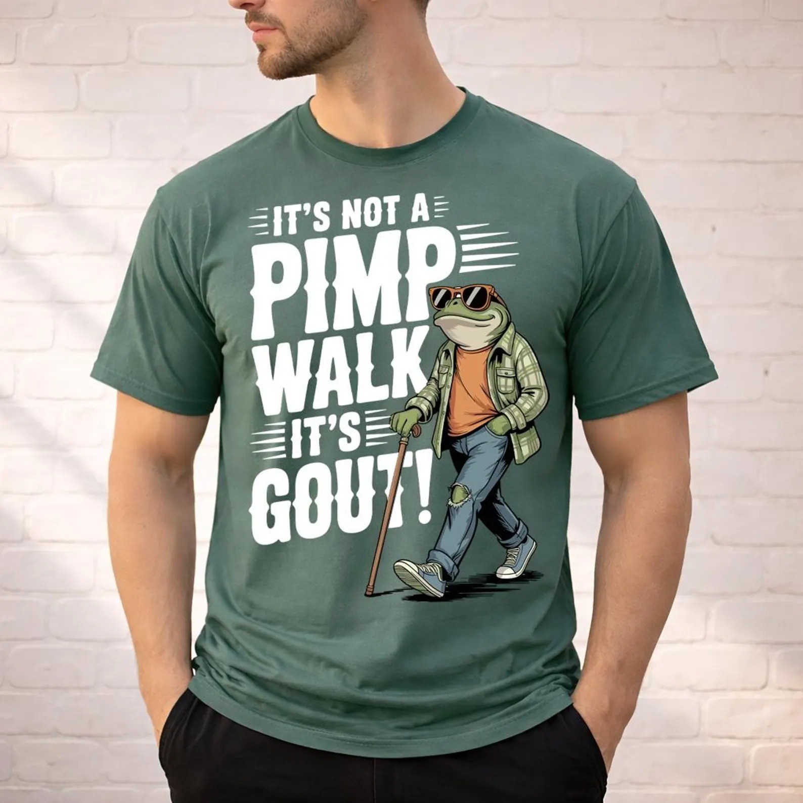 It’s Not A Pimp Walk It’s Gout Frog Shirt, Funny Gout Dad T-shirt gallery