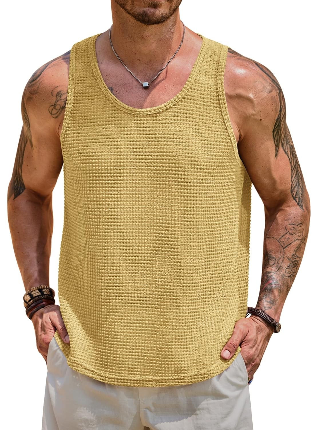 Mens Hollow Out See Through Sleeveless Crochet Tank Top Vacation Summer Shirt