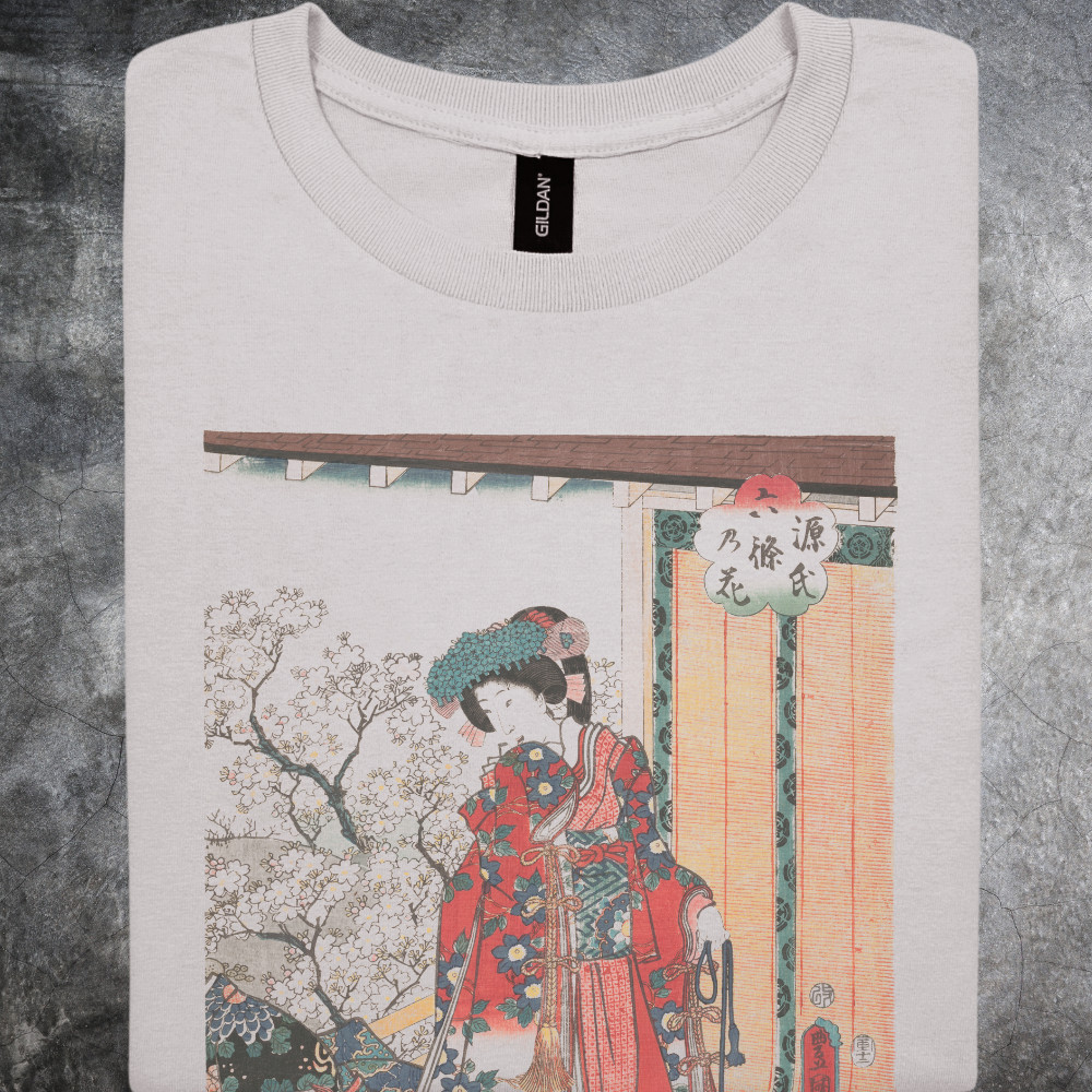 Geisha Kimono Artwork Shirt Japanese Floral Print Graphic Tshirt Gray gallery