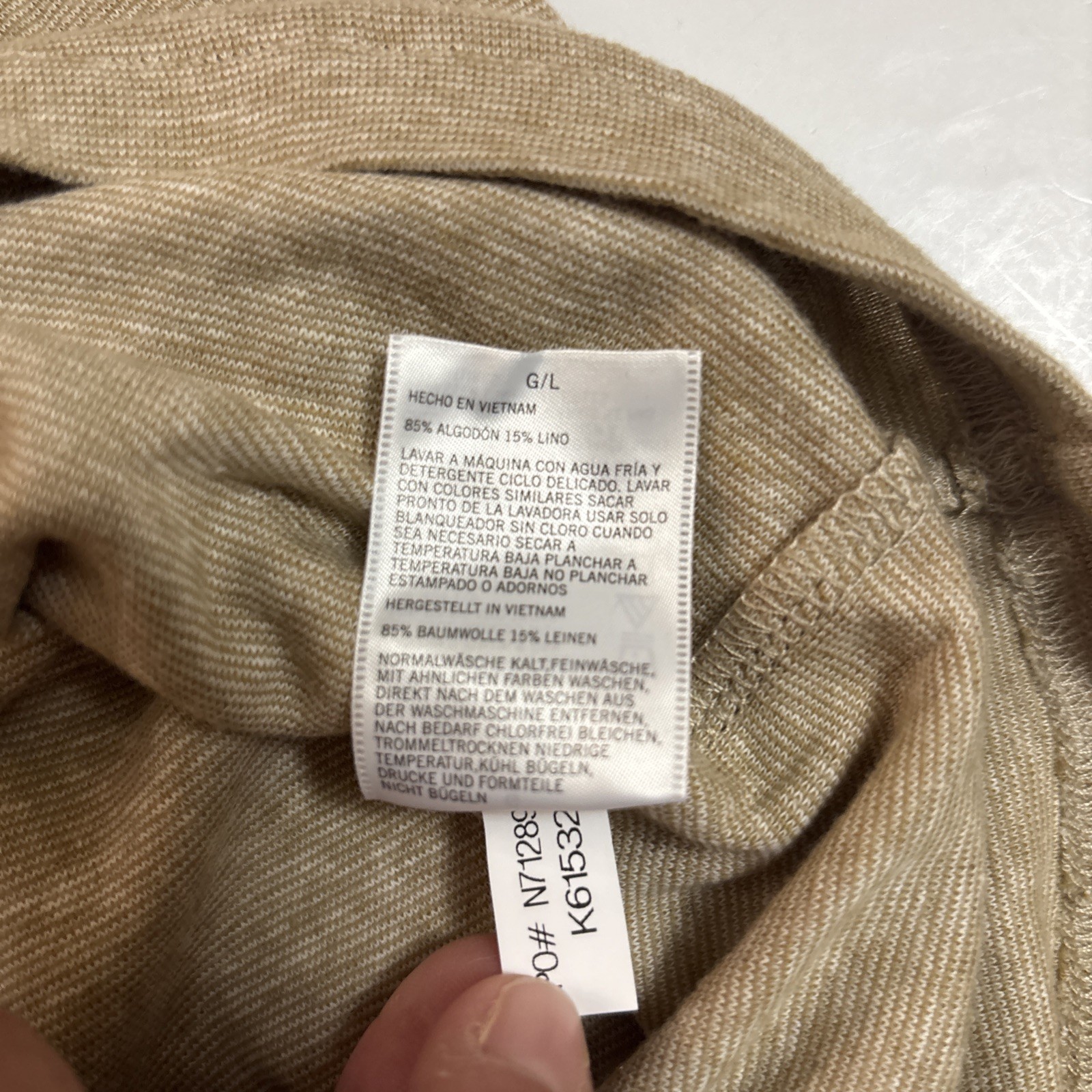 NWT Nautica Mens L Cream/Tan Color Block Short Sleeve Cotton/Linen Blend T-Shirt gallery