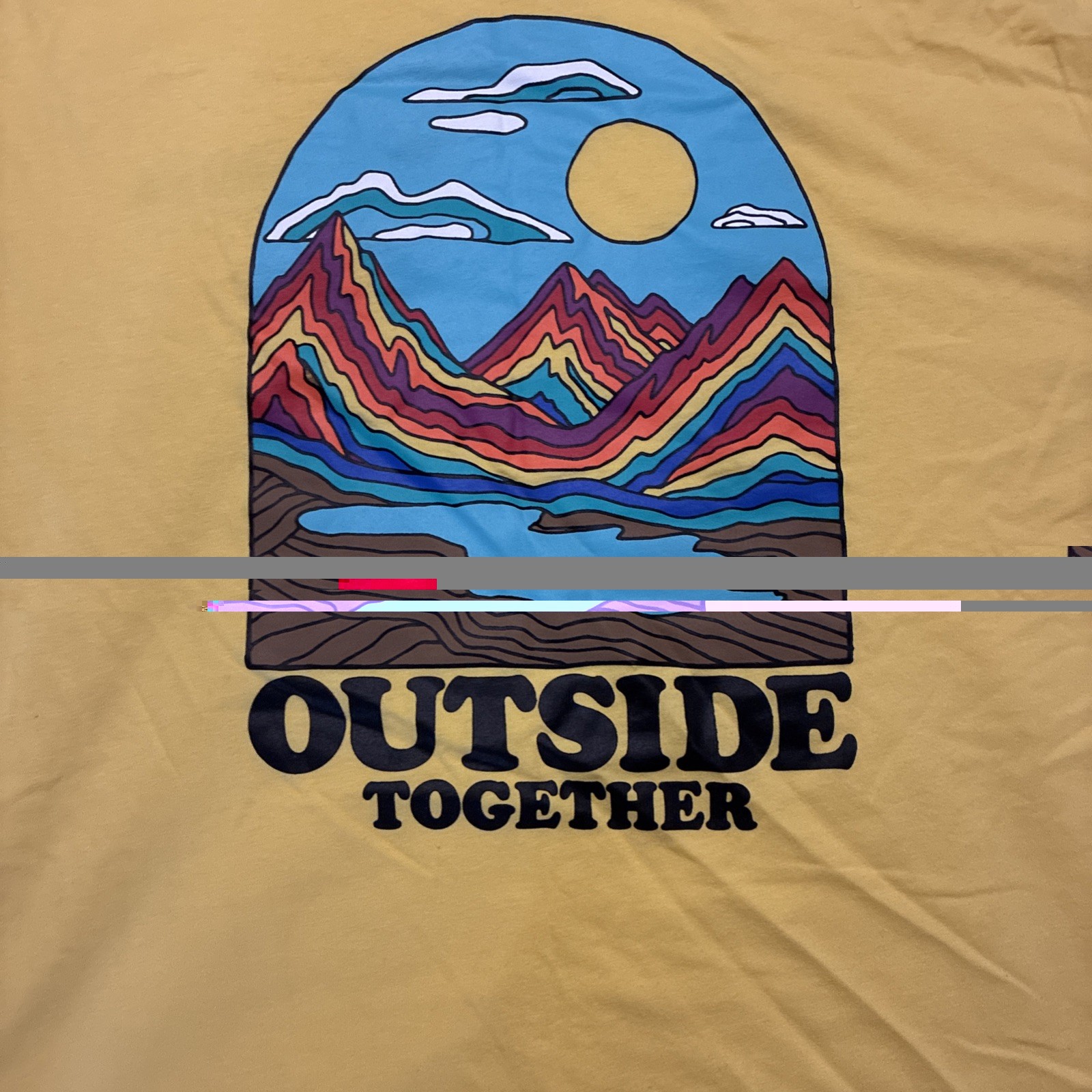 Eddie Bauer ~ Men's Size L Yellow / Rainbow Logo Graphic Short Sleeve T-Shirt gallery