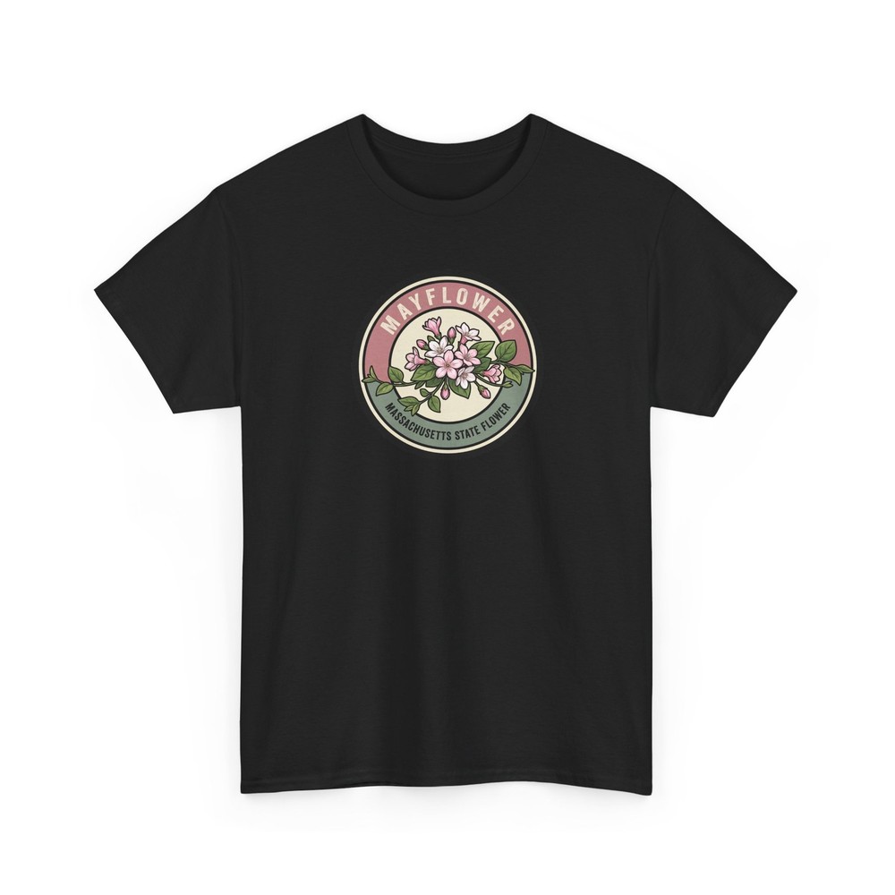 Massachusetts State Flower Graphic Tee | Mayflower Botanical Circular Badge