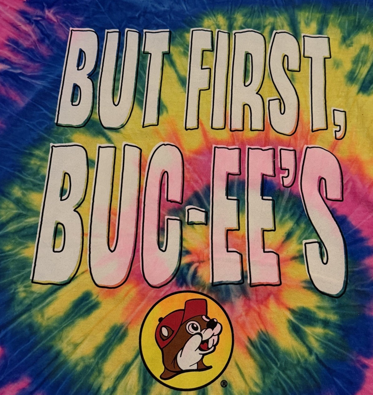 Buc-ee's But First Buc-ee's Tie-Dye Graphic Logo T-Shirt L Crew Neck SS gallery