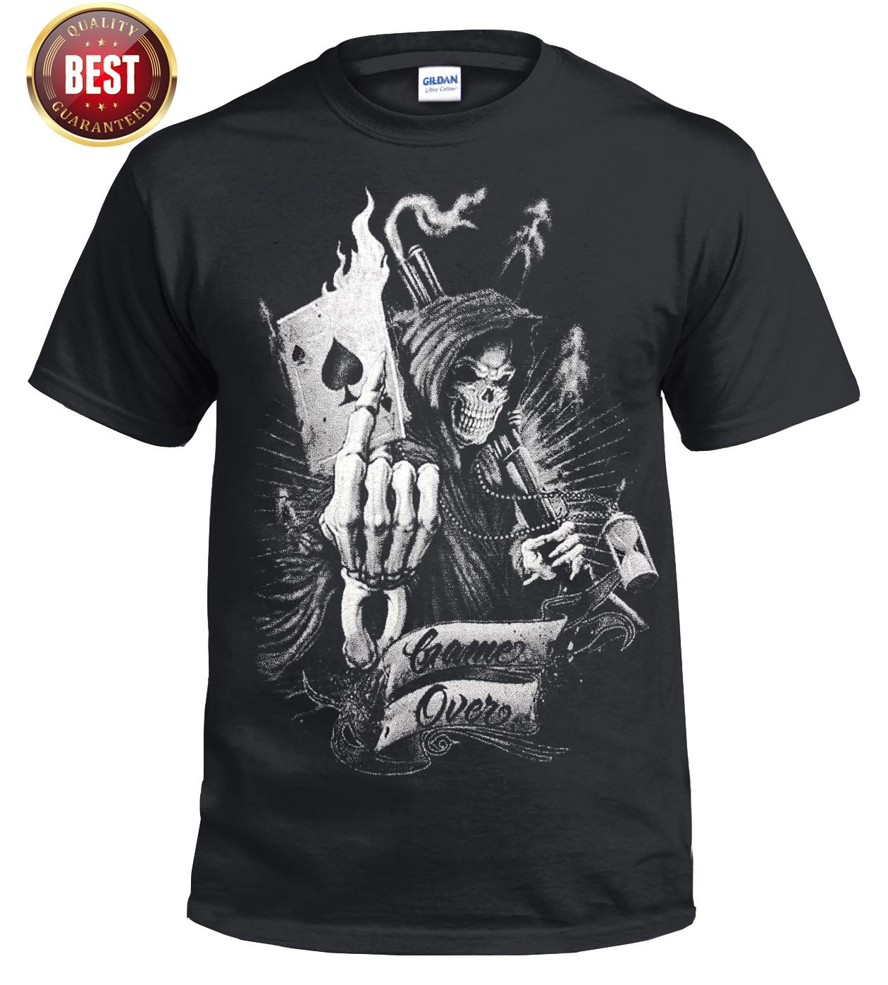 Official Game Over T Shirt Reaper Skull Goth Card Poker Ace Metal Rock music Top gallery