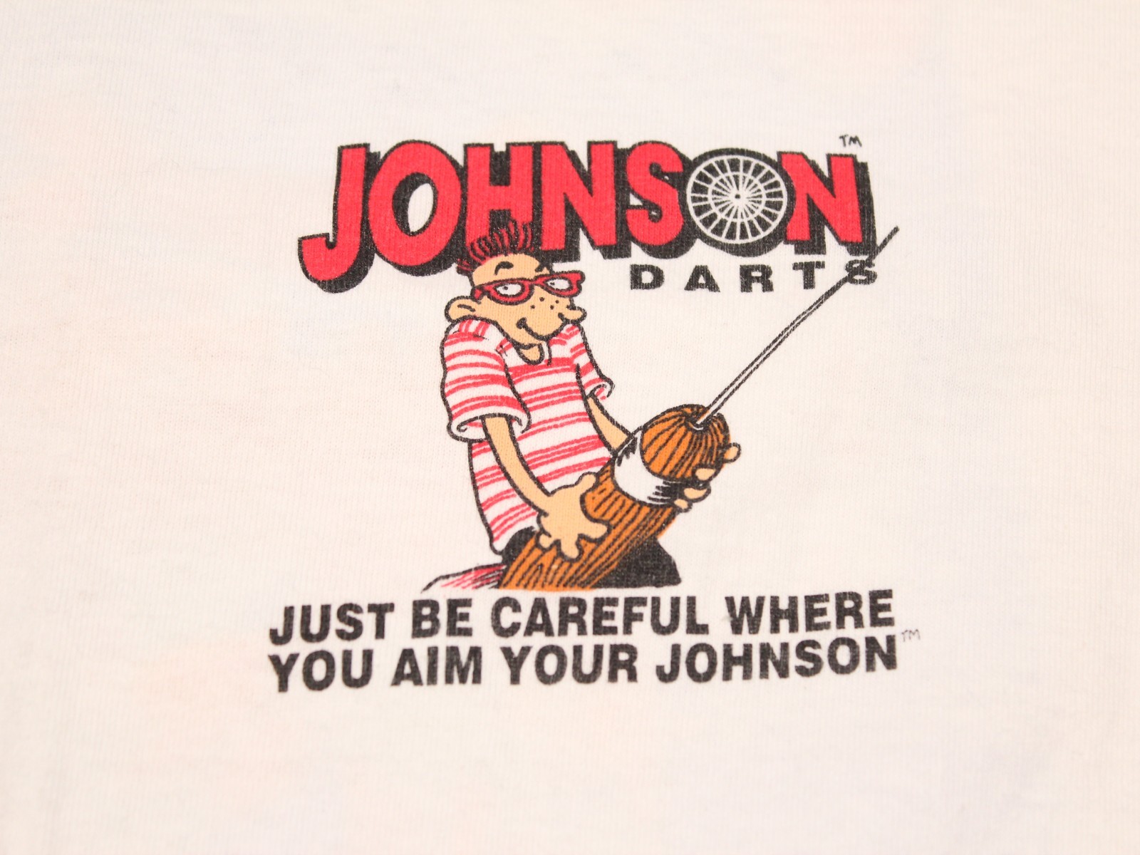 Big Johnson Darts T Shirt size Large White Vintage 1995 Single Stitch Tee gallery
