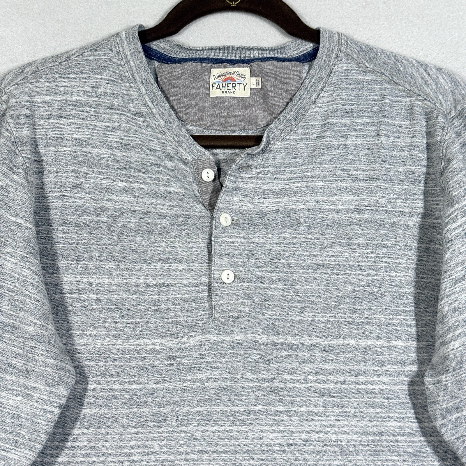 Faherty Shirt Mens Large Henley Button Long Sleeve Grey Spacedye Coastal Preppy gallery