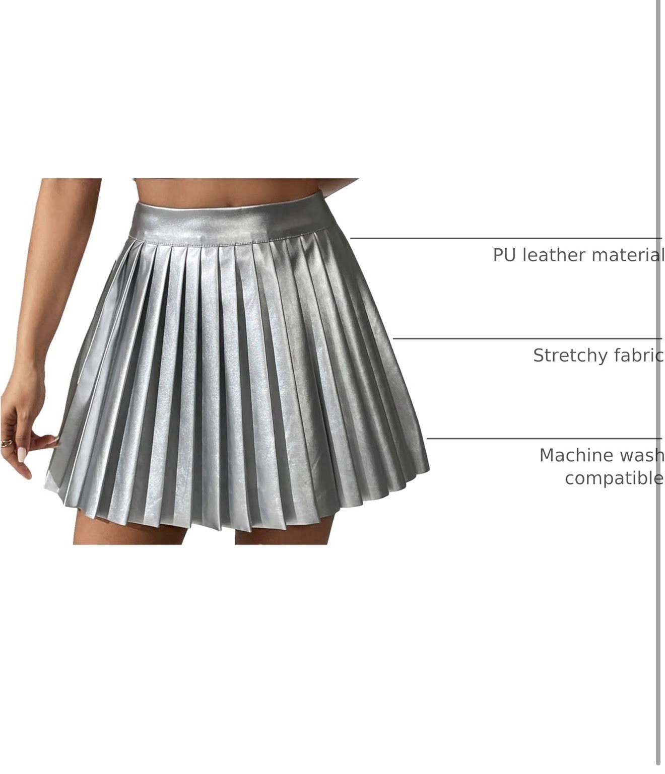 Floerns Women's PU Leather High Waisted Pleated Skirt Faux Leather Medium Silver gallery