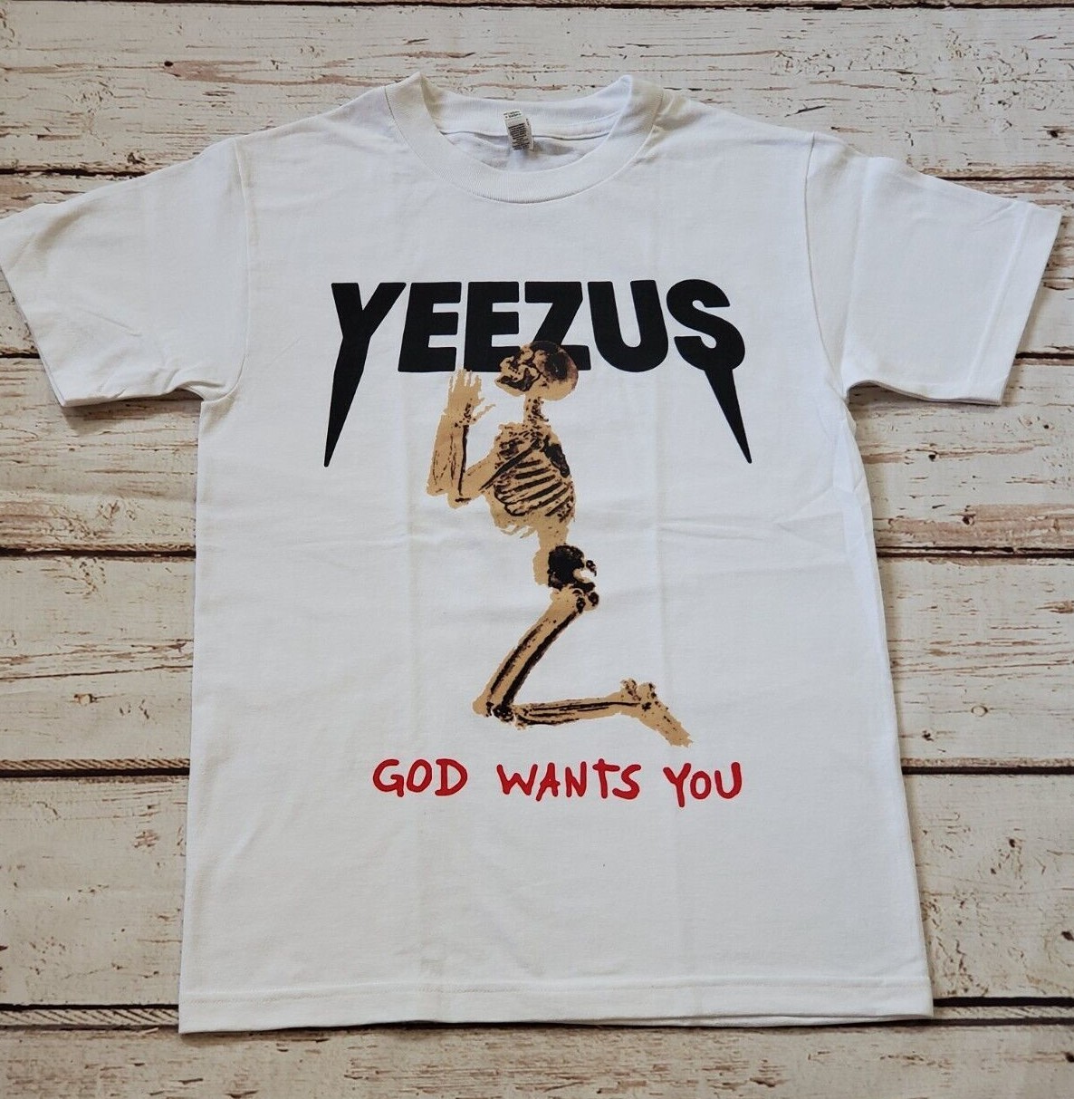 NEW-YEEZUS – SKELETON – GOD WANTS YOU – WHITE T-SHIRT