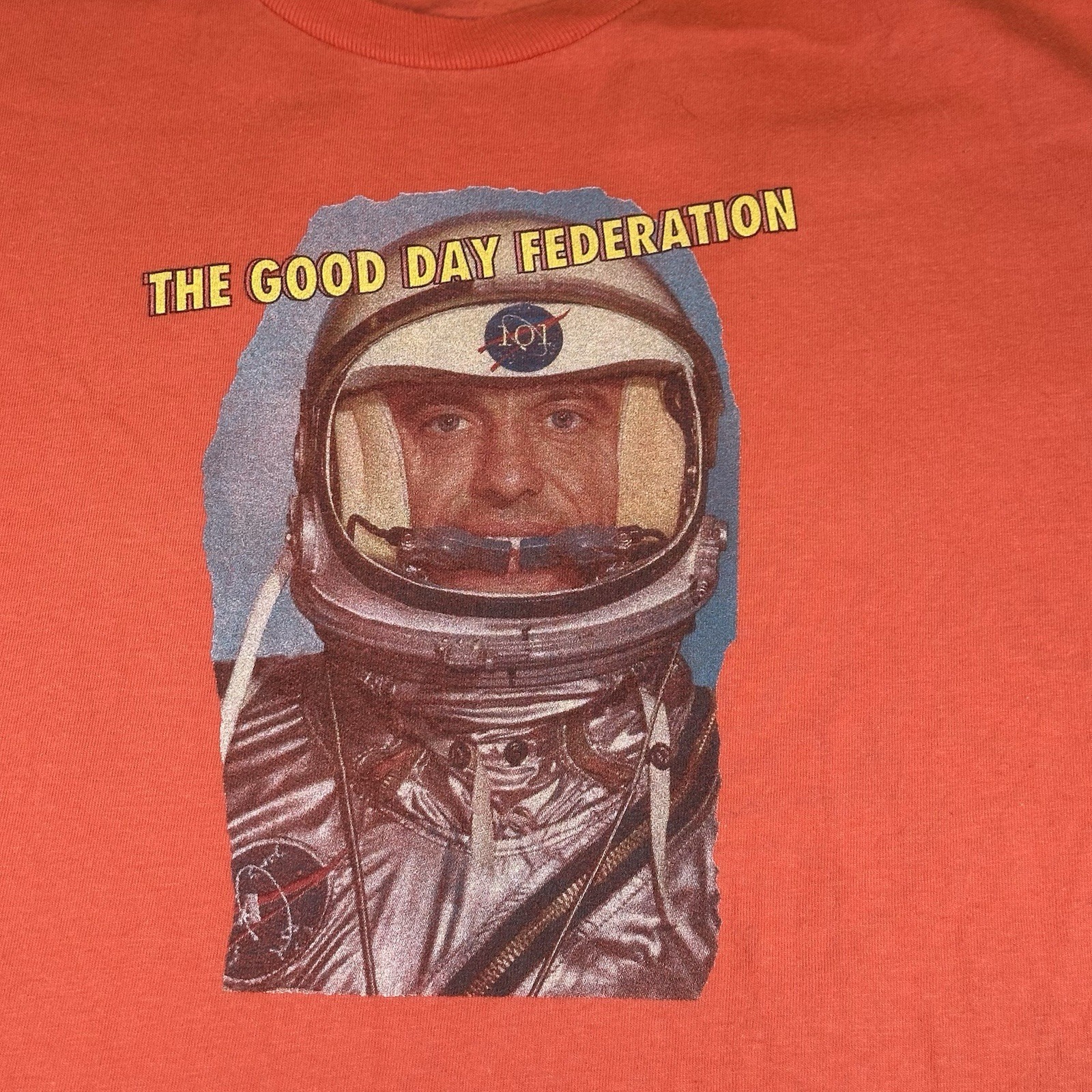 The Good Day Federation T-shirt Mens L Orange Gildan Skate Music Art Astronaut gallery