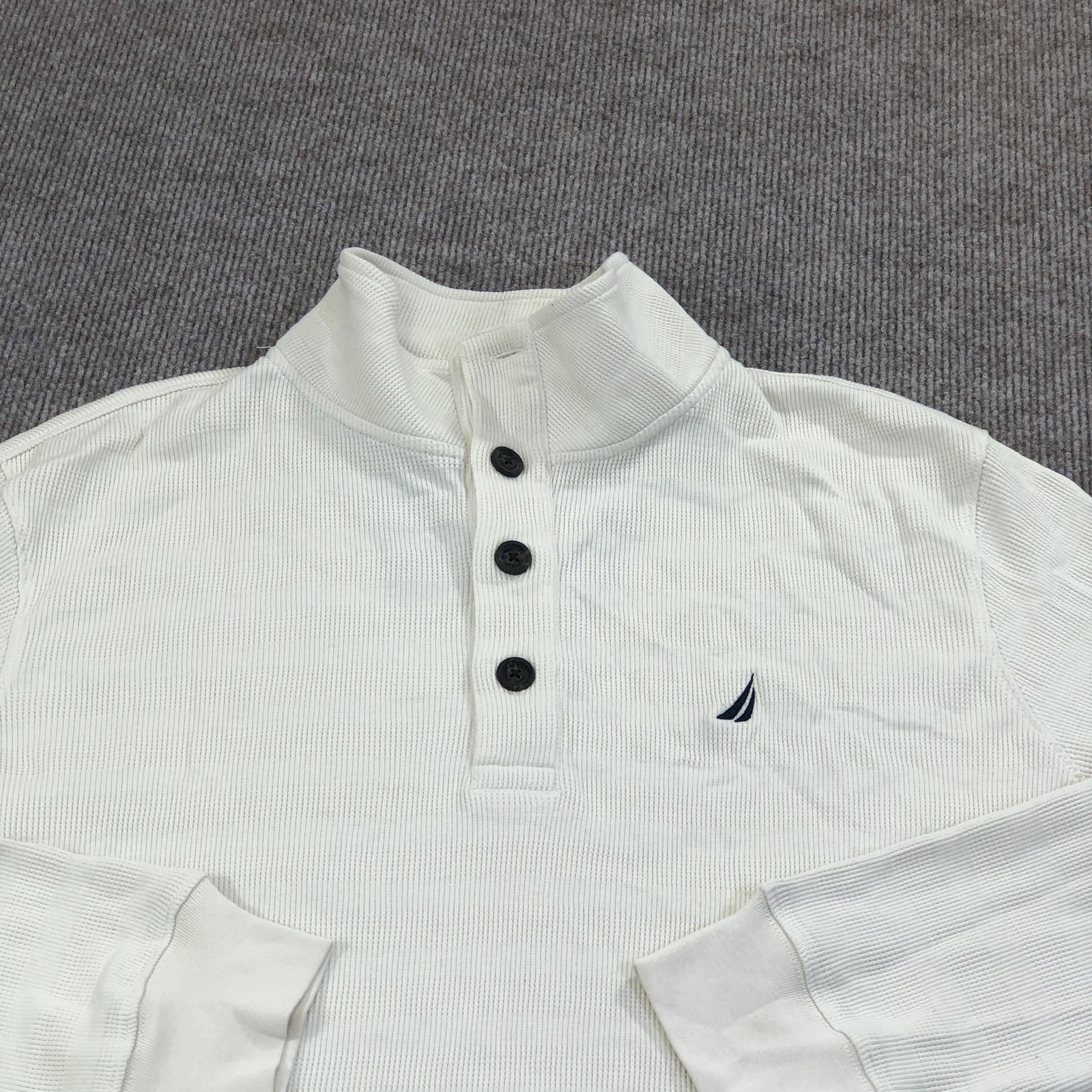 Nautica Shirt Mens Medium White Thermal Mock Neck Henley Long Sleeve Nautical gallery