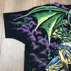 Rare Vintage LIQUID BLUE 1995 Gargoyle All Over Print Single Stitch Shirt L USA