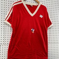 VTG 70s Bantam Shirt Red Single Stitch Coach’s Whistle Fit Large 21.5×29 EICH