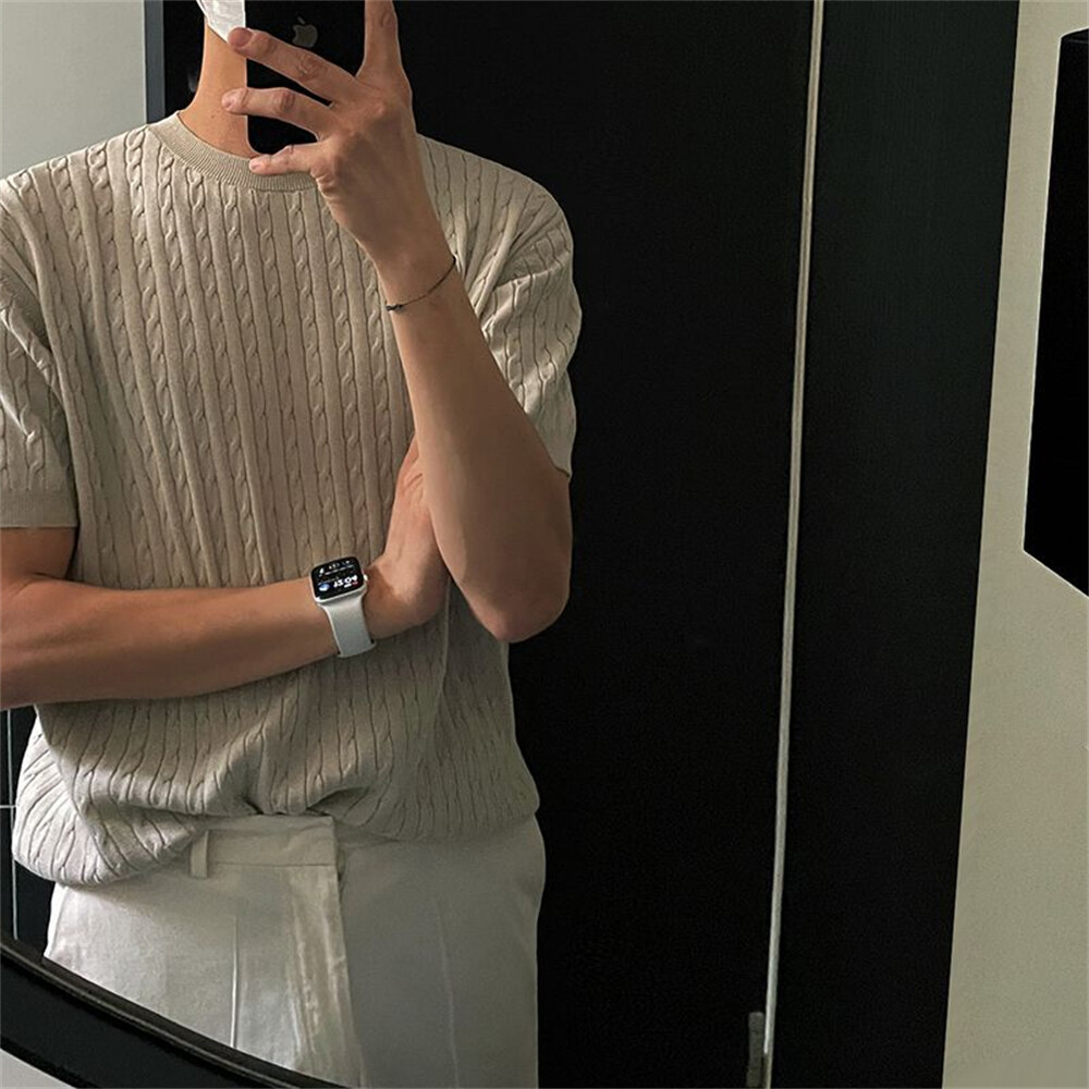 Men's Knitted Short Sleeve T-Shirt Classic Casual Slim Round Neck Shirts gallery