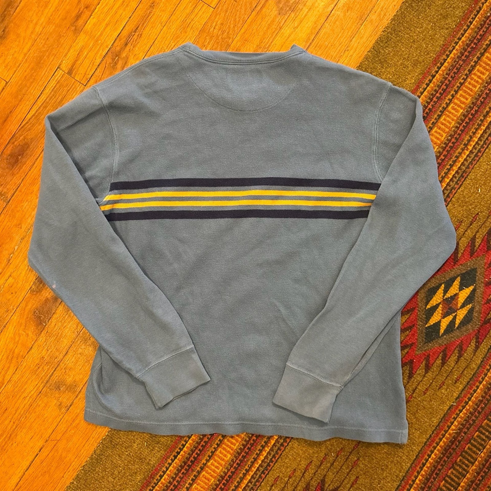 American Eagle Blue Stripe Ribbed Long Sleeve Thermal Shirt gallery