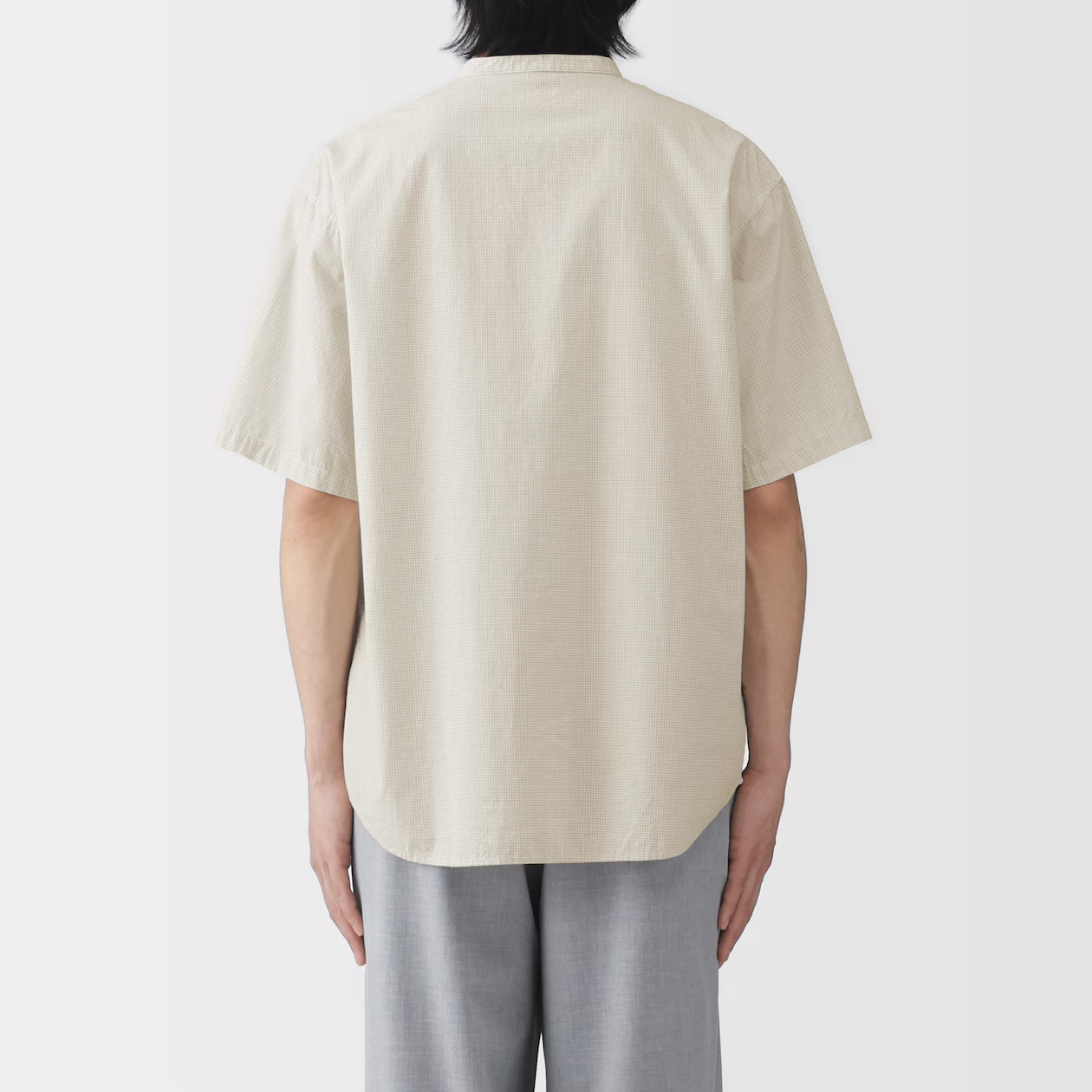 MUJI Mens 100% Organic Cotton Cool Touch Henley Neck T Shirt Gray Check FedEx gallery