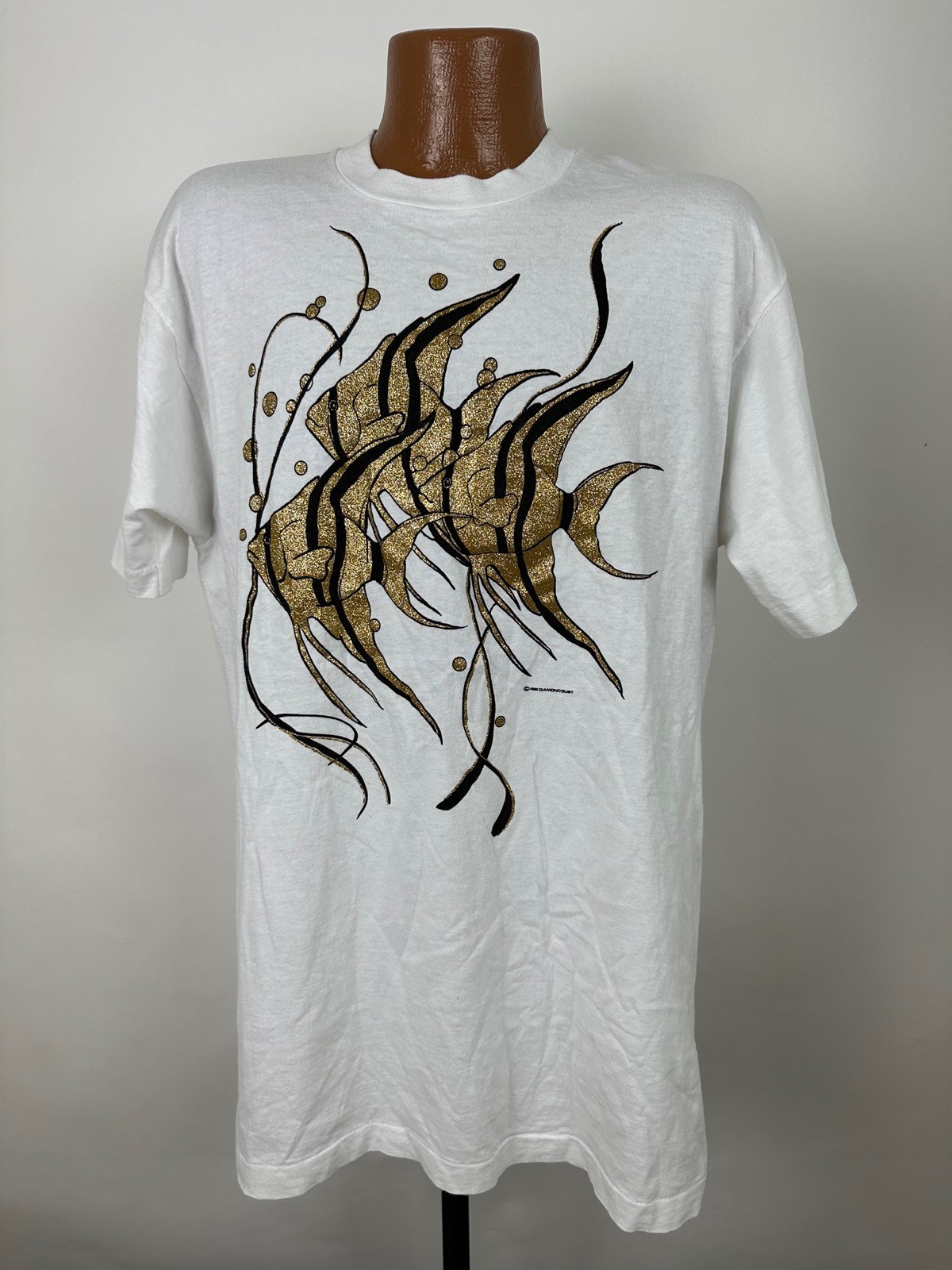 Vintage 90s Angelfish Shirt XL Fish Tropical Beach Gold Black Diamond Dust USA gallery