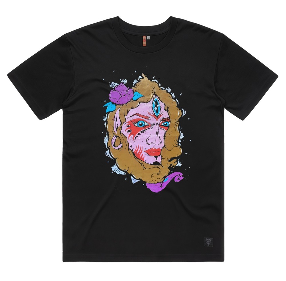 Cosmic Vision Trippy Tee – Third Eye Art for Mind Expansion – Organic Cotton S