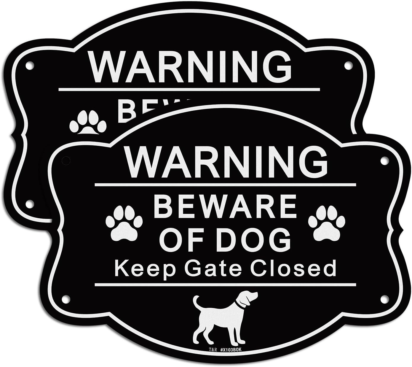Dog Warning Sign – 2 Pack, Reflective Aluminum, Weatherproof, 9.5×6.8 Inches