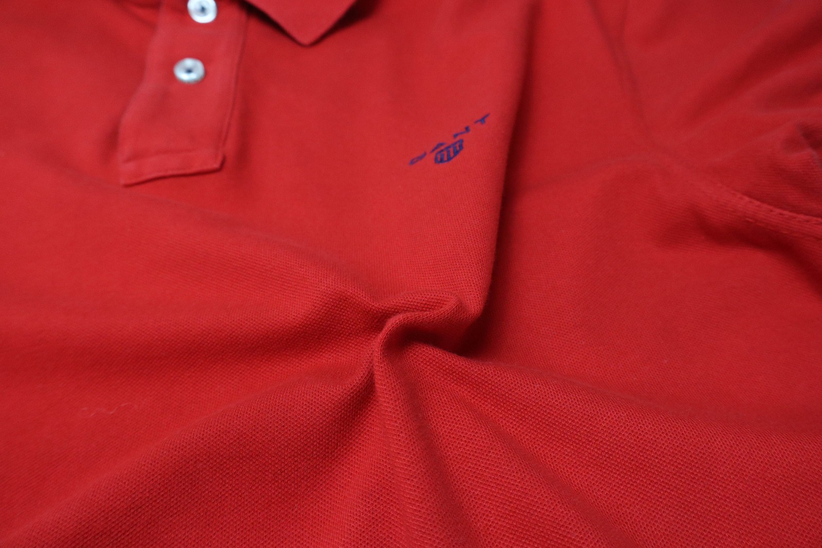 Gant T-Shirt Mens Large Red Short Sleeve Logo 1/4 Button Collared Stretch gallery