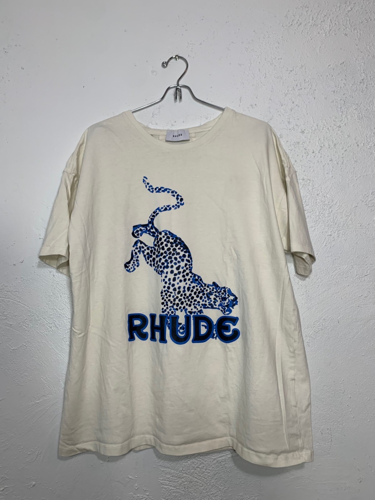 Rhude Mens Cream Blue And Black Leopard T-Shirt Size Large EUC Made In USA gallery