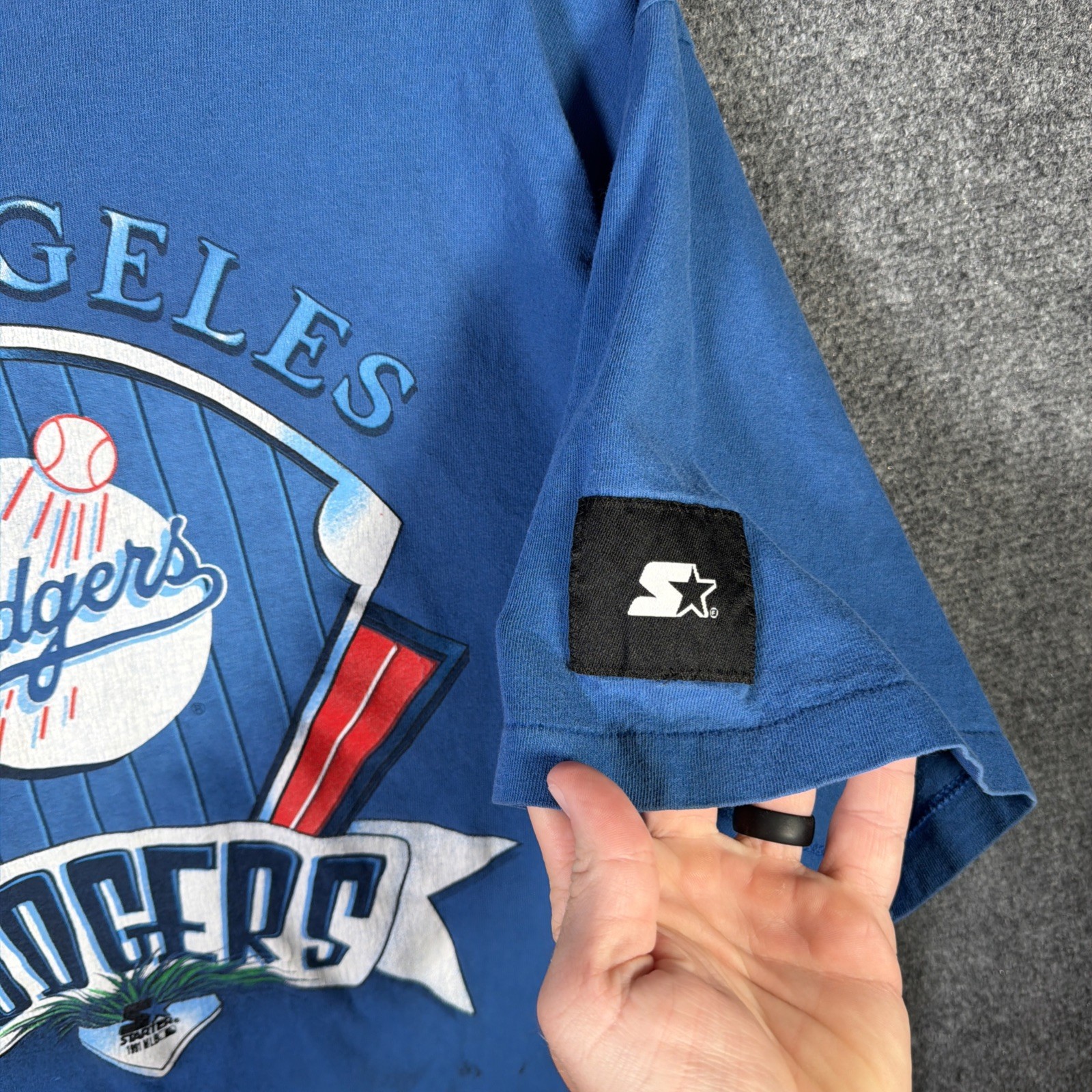 Vintage Los Angeles Dodgers Shirt Mens XL Blue Spellout 90s MLB Baseball Starter gallery
