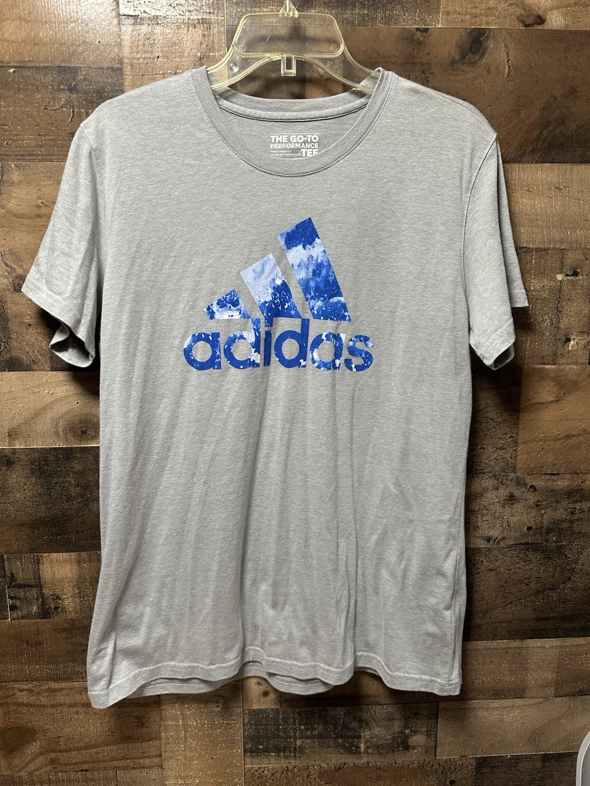 Adidas Go-To Performance Tee Men’s XL TG Gray Blue Logo Athletic T-Shirt gallery