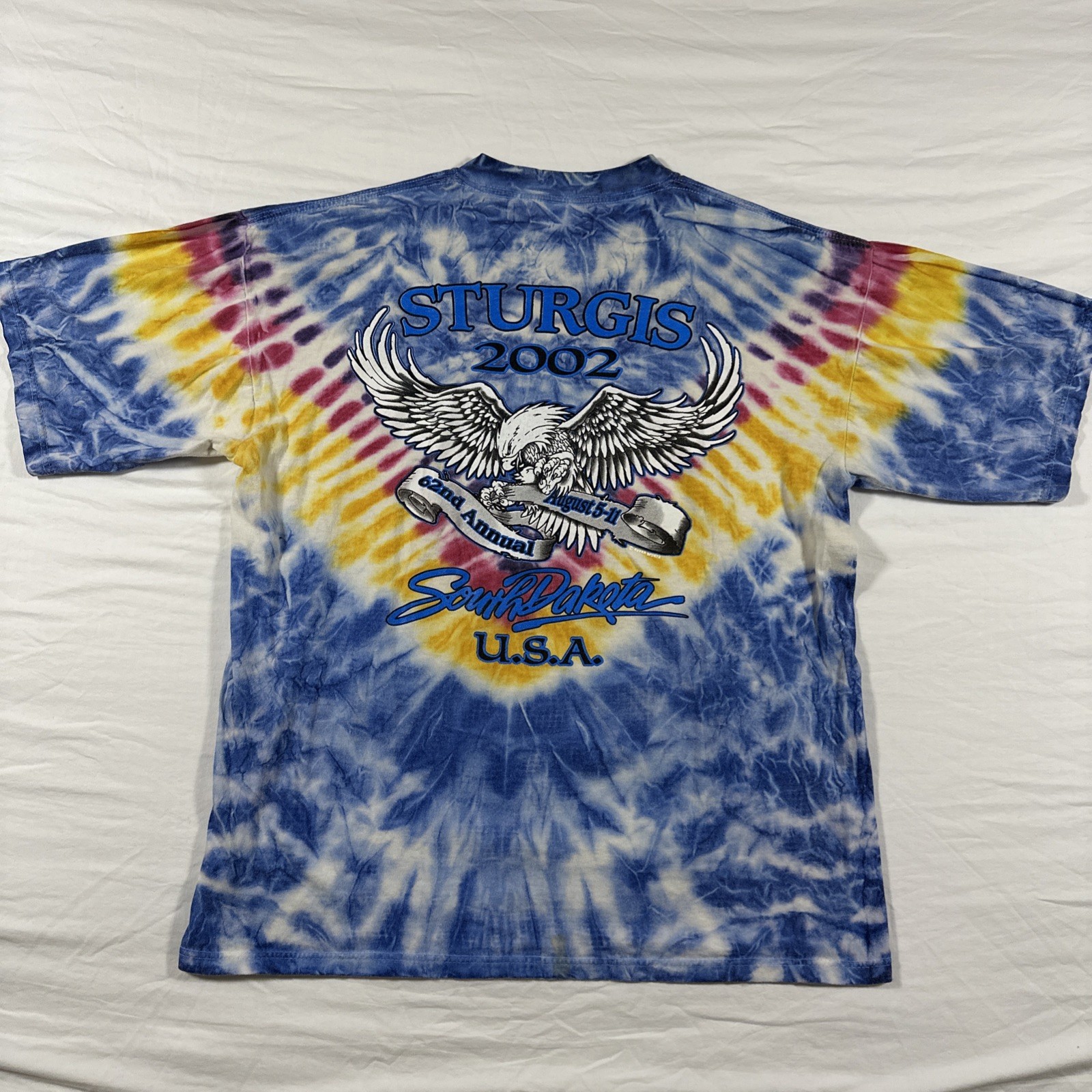 Vintage Sturgis 2002 Black Hills Rally Motorcycle Eagle Harley TieDye Large T2K gallery