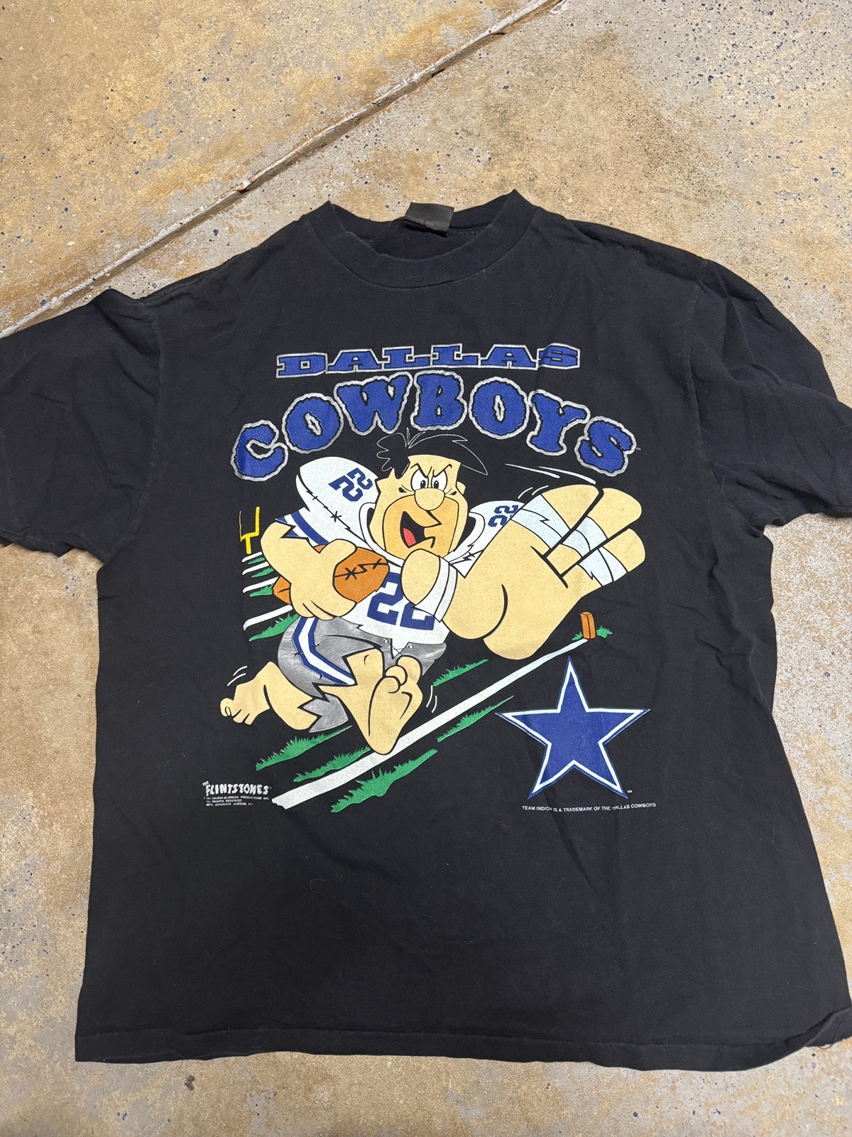 Vintage 90s Flintstones Dallas Cowboys Tee Shirt XL Black NFL Changes Tag