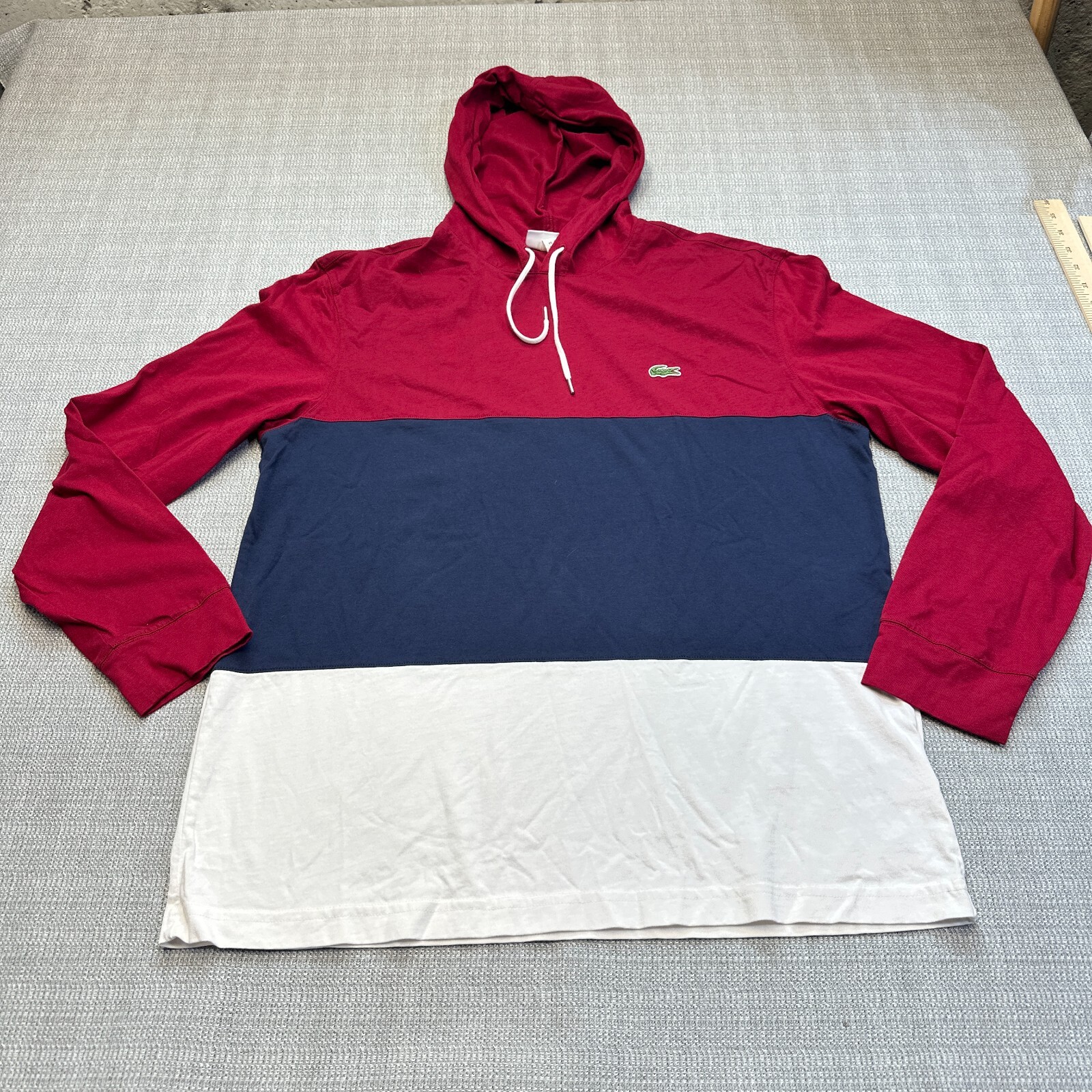 Lacoste Hoodie Shirt Men 4 US Medium Colorblock Pullover Preppy Shirt Drawstring gallery