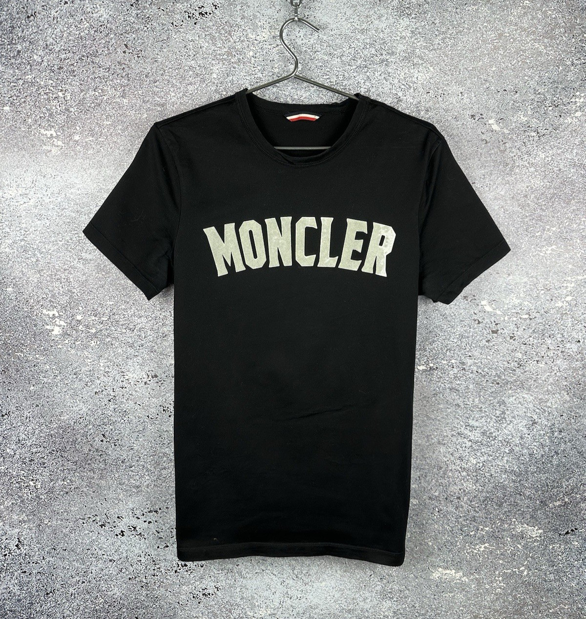 Moncler Big Logo Mens T Shirt Black Short Sleeve Cotton Luxury Spellout Tee S