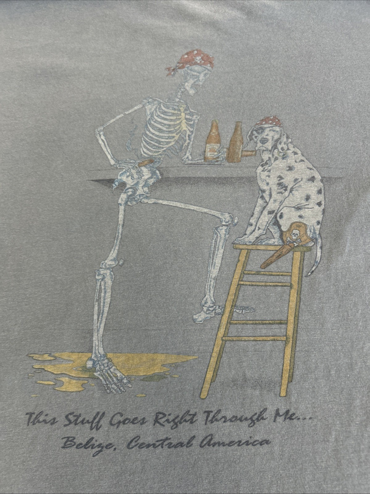 Vintage Sea Dog Graphic Tee Skeleton & Peg Leg Dog Drinking Beer Belize Men’s XL gallery